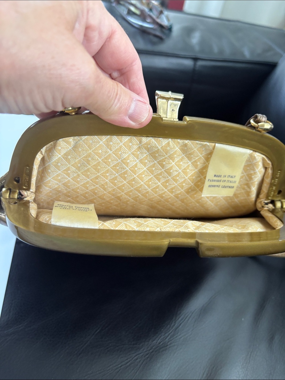 Vintage Leather chevron Quilted Evening Bag With Slim Leather Shoulder Stap - Picture 6 of 10